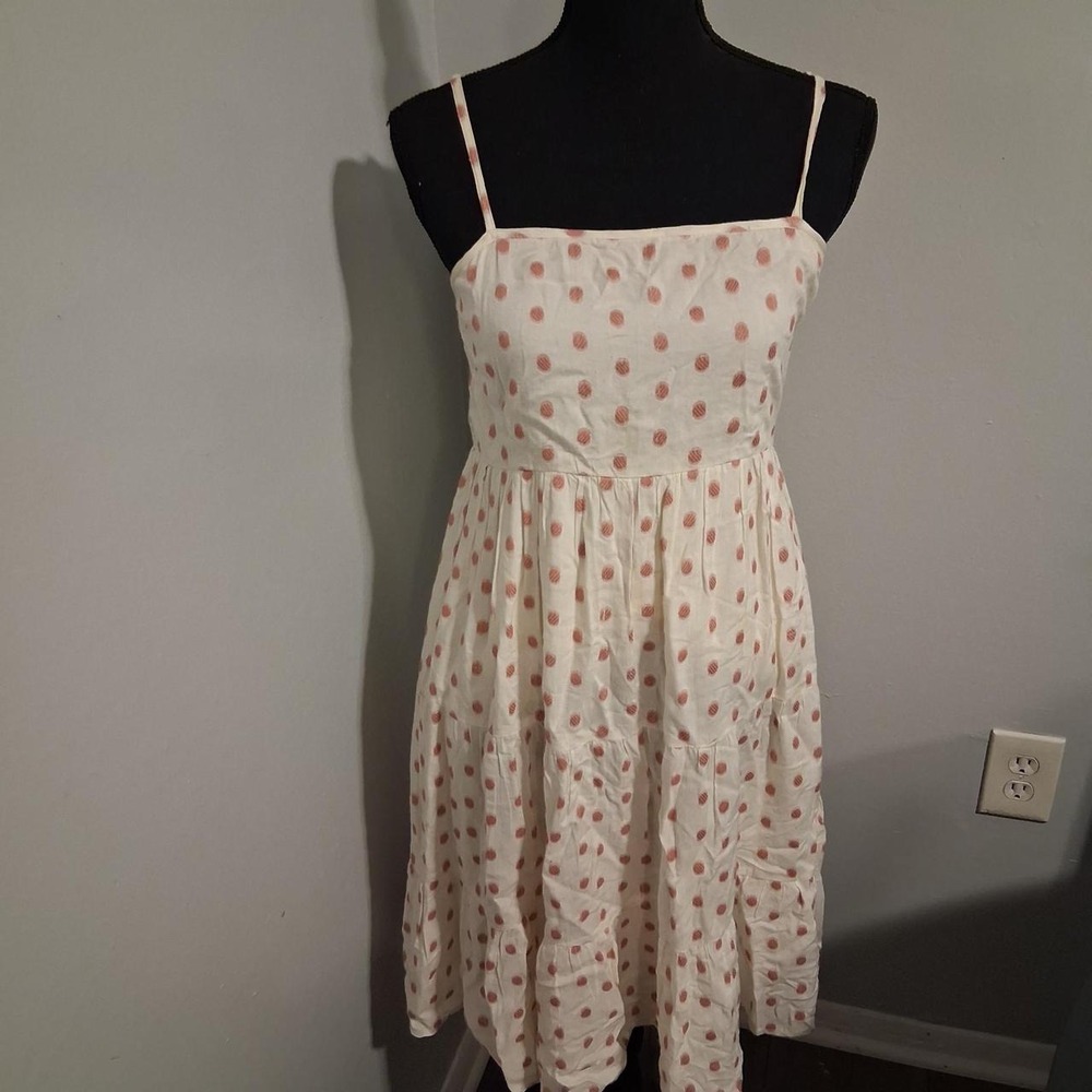 Womens cream midi dress with pink‎ circle details lightweight cotton blend